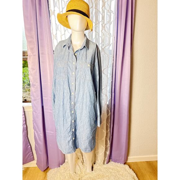 J.Crew Chambray Shirt Dress Women M 100% Cotton Button Front Long Sleeve - Picture 1 of 7